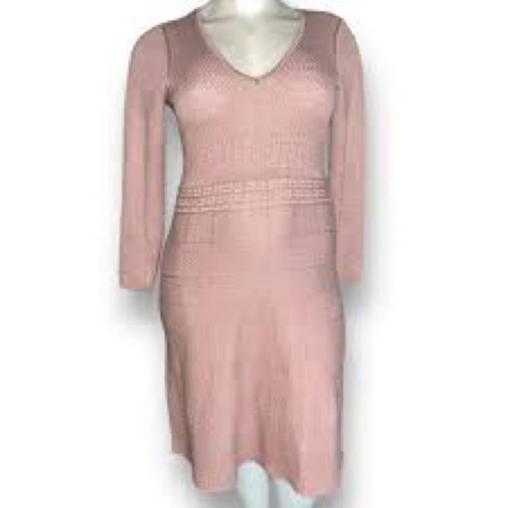 Gal Meets Glam Heidi Mixed Stitch Long Sleeve Midi Sweater Dress Pink XL